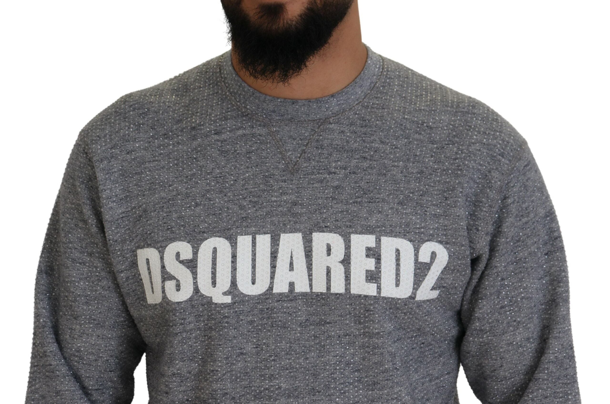 Dsquared² grey sweater with crystal decoration for men